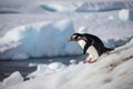 Gentoo penguin on the ice floe in Antarctica.