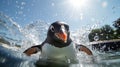 Gentoo penguin swimming marine life underwater ocean Penguin on surface and dive dip water - Pygoscelis papua