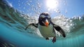 Gentoo penguin swimming marine life underwater ocean Penguin on surface and dive dip water - Pygoscelis papua