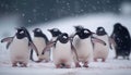 Gentoo penguins waddling in a snowy colony generative AI