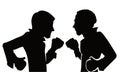 Gents silhouettes with gloves, ready to fight each other, Vector illustration