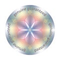 Genuine guaranteed element. Round hologram sticker.