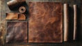 Genuine leather material pieces and rolls for crafting Royalty Free Stock Photo