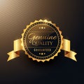 Genuine quality award golden label badge design with ribbon