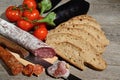 Genuine salami and bread Royalty Free Stock Photo