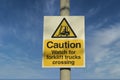 Isolated Caution watch for forklift trucks crossing sign with blue sky background Royalty Free Stock Photo