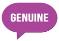 GENUINE text written in a violet speech bubble
