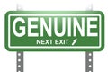 Genuine word with green sign board isolated