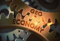 Geo Economy on the Golden Metallic Gears. 3D Illustration.