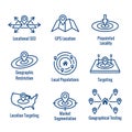 Geo Location Targeting - GPS Positioning and Geolocation Icon Set Royalty Free Stock Photo