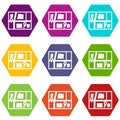 Geo location of taxi icon set color hexahedron Royalty Free Stock Photo