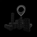 Geo map pin on Mesh Cubes City Array wireframe mesh Royalty Free Stock Photo