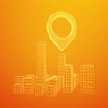 Geo map pin on Mesh Cubes City Array wireframe mesh Royalty Free Stock Photo
