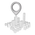 Geo map pin on Mesh Cubes City Array wireframe mesh Royalty Free Stock Photo