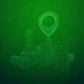 Geo map pin on Mesh Cubes City Array wireframe mesh Royalty Free Stock Photo