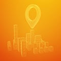 Geo map pin on Mesh Cubes City Array wireframe mesh Royalty Free Stock Photo