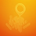 Geo map pin on Mesh Cubes City Array wireframe mesh Royalty Free Stock Photo