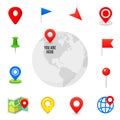 Geo pin as logo. Geolocation and navigation. Icon for map, mobile or devices. gps for web design, button for infographic