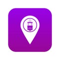 Geo tag with tram sign icon digital purple