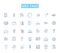 Geo tags linear icons set. Latitude, Longitude, Coordinates, Location, Maps, Finding, Direction line vector and concept