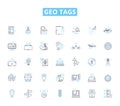 Geo tags linear icons set. Latitude, Longitude, Coordinates, Location, Maps, Finding, Direction line vector and concept