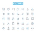 Geo tags linear icons set. Latitude, Longitude, Coordinates, Location, Maps, Finding, Direction line vector and concept