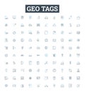 Geo tags vector line icons set. Geolocation, Geotagging, Geo-tags, Coordinates, GPS, Latitude, Longitude illustration