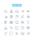 Geo tags vector line icons set. Geolocation, Geotagging, Geo-tags, Coordinates, GPS, Latitude, Longitude illustration