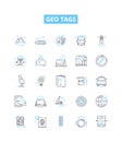 Geo tags vector line icons set. Geolocation, Geotagging, Geo-tags, Coordinates, GPS, Latitude, Longitude illustration