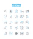 Geo tags vector line icons set. Geolocation, Geotagging, Geo-tags, Coordinates, GPS, Latitude, Longitude illustration