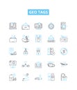 Geo tags vector line icons set. Geolocation, Geotagging, Geo-tags, Coordinates, GPS, Latitude, Longitude illustration