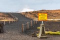 Geo Thermal hot spring in Iceland Gunnuhver Hot Springs warning sign Royalty Free Stock Photo