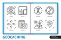 Geocaching infographics linear icons collection