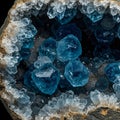 A geode featuring striking blue crystals, likely celestite (SrSO?), with an outer layer of Royalty Free Stock Photo