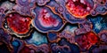 Geode inspired formation with complex colorful crystal formations on a rock background. Generative Ai