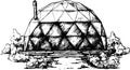 geodesic dome black and white sketch exterior front elevation