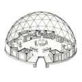 Geodesic dome house illustration with a cutaway view. The structure features a Royalty Free Stock Photo