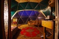 Geodesic Dome rental from Airbnb in the Blue Ridge Mountains of North Carolina. Tiny Home with beautiful interior decorating and C Royalty Free Stock Photo