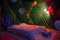 Geodesic Dome rental from Airbnb in the Blue Ridge Mountains of North Carolina. Tiny Home with beautiful interior decorating and C Royalty Free Stock Photo