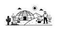 Geodesic Dome Research Station in Desert Flat Vector, vector design Generative AI Royalty Free Stock Photo