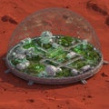 Geodesic dome structure on Mars with a transparent cover Royalty Free Stock Photo