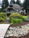 Geodesic dome three story house and landscaped yard Royalty Free Stock Photo