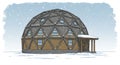 Geodesic dome with a wooden and stone lower section, featuring triangle-shaped Royalty Free Stock Photo