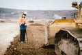 Geodesy details - construction site workers building highway and roads. Surveying engineer details Royalty Free Stock Photo