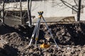 Geodetic equipment. A special device level for surveyors before carrying out earthwork.