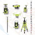 Geodesy equipment vector illustration. Measuring instruments in flat design. Theodolite, tacheometer, total station, drone, level