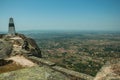 Geodetic pillar on rocky hilltop at the Castle of Monsanto