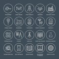 Geodetic survey engineering vector flat line icons. Geodesy equipment, tacheometer, theodolite, tripod. Geological Royalty Free Stock Photo