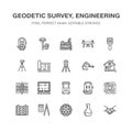 Geodetic survey engineering vector flat line icons. Geodesy Royalty Free Stock Photo