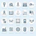 Geodetic survey engineering vector flat line icons. Geodesy equipment, tacheometer, theodolite, tripod. Geological Royalty Free Stock Photo